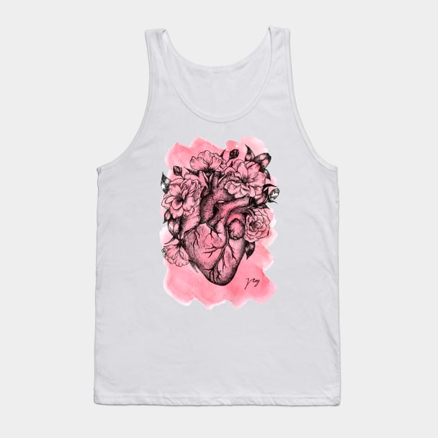 Foral Heart Watercolor Tank Top by Akbaly